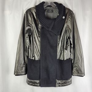 Elord Jacket Size S/M Black Wool Blend Sweater Knit Metallic Look Windbreaker